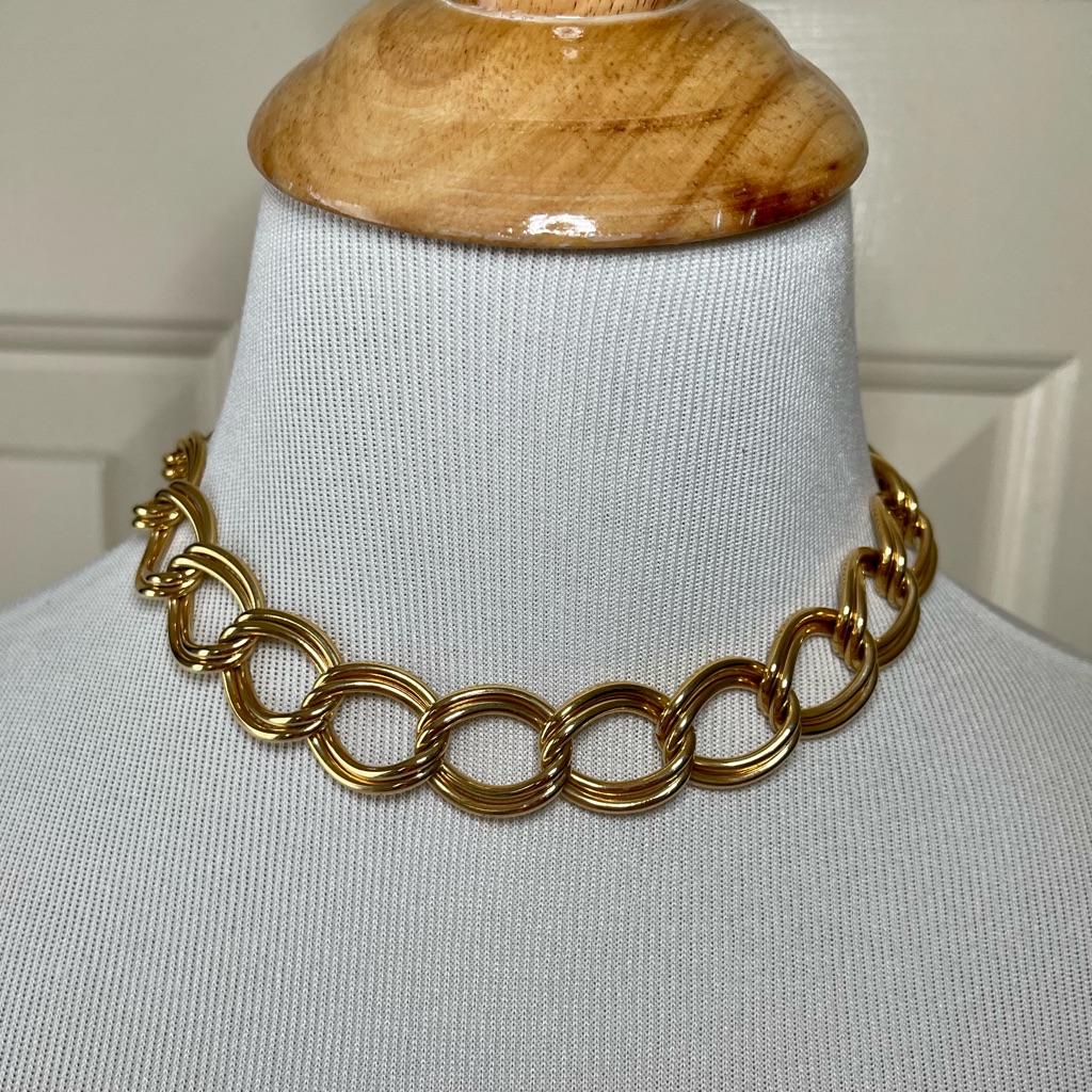 Erwin Pearl Double Link Gold Toned Chain Necklace 16” Vintage